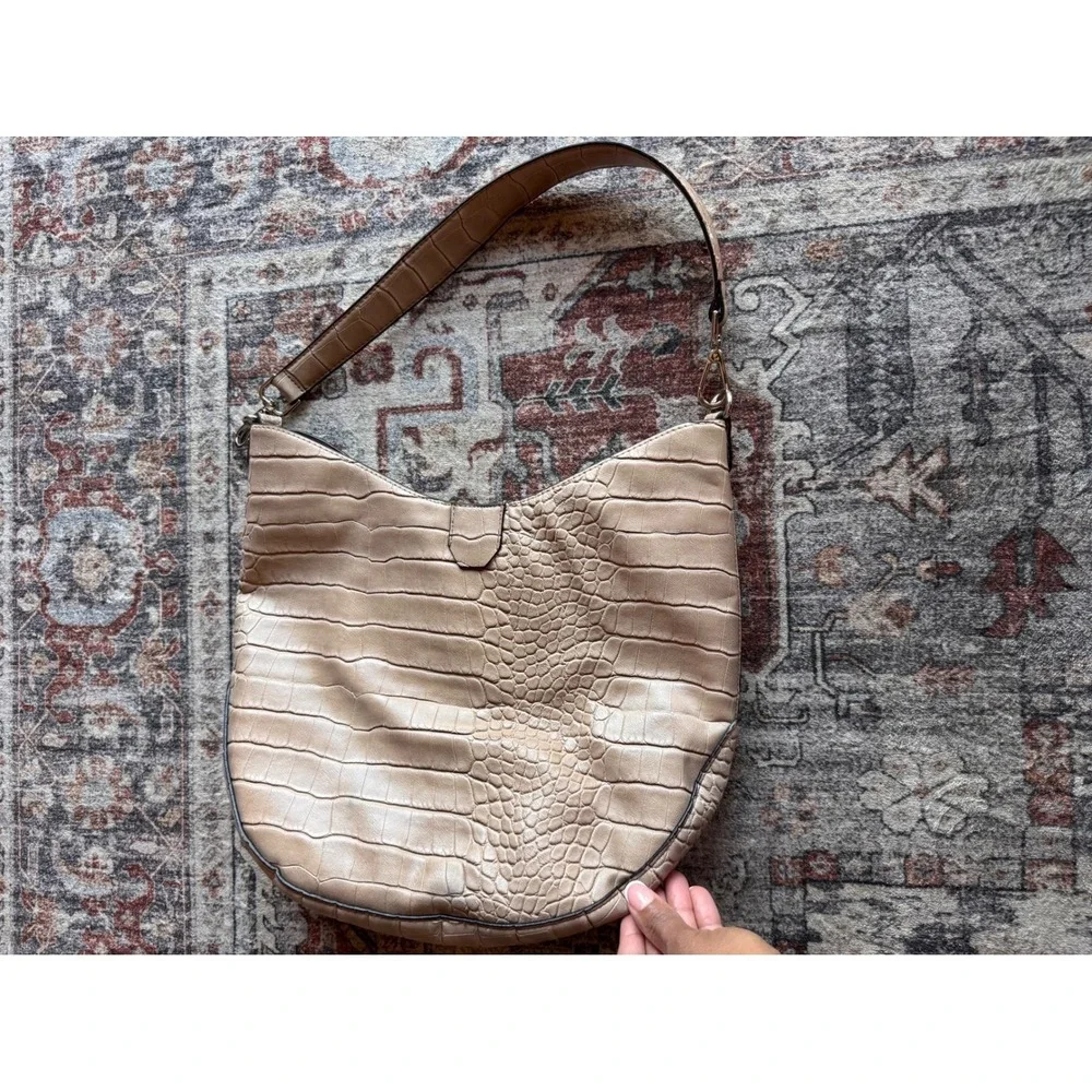 Unbranded Womens Faux‎ Leather Hobo Bag Shoulder Bag Tan Beige Faux Croc Purse